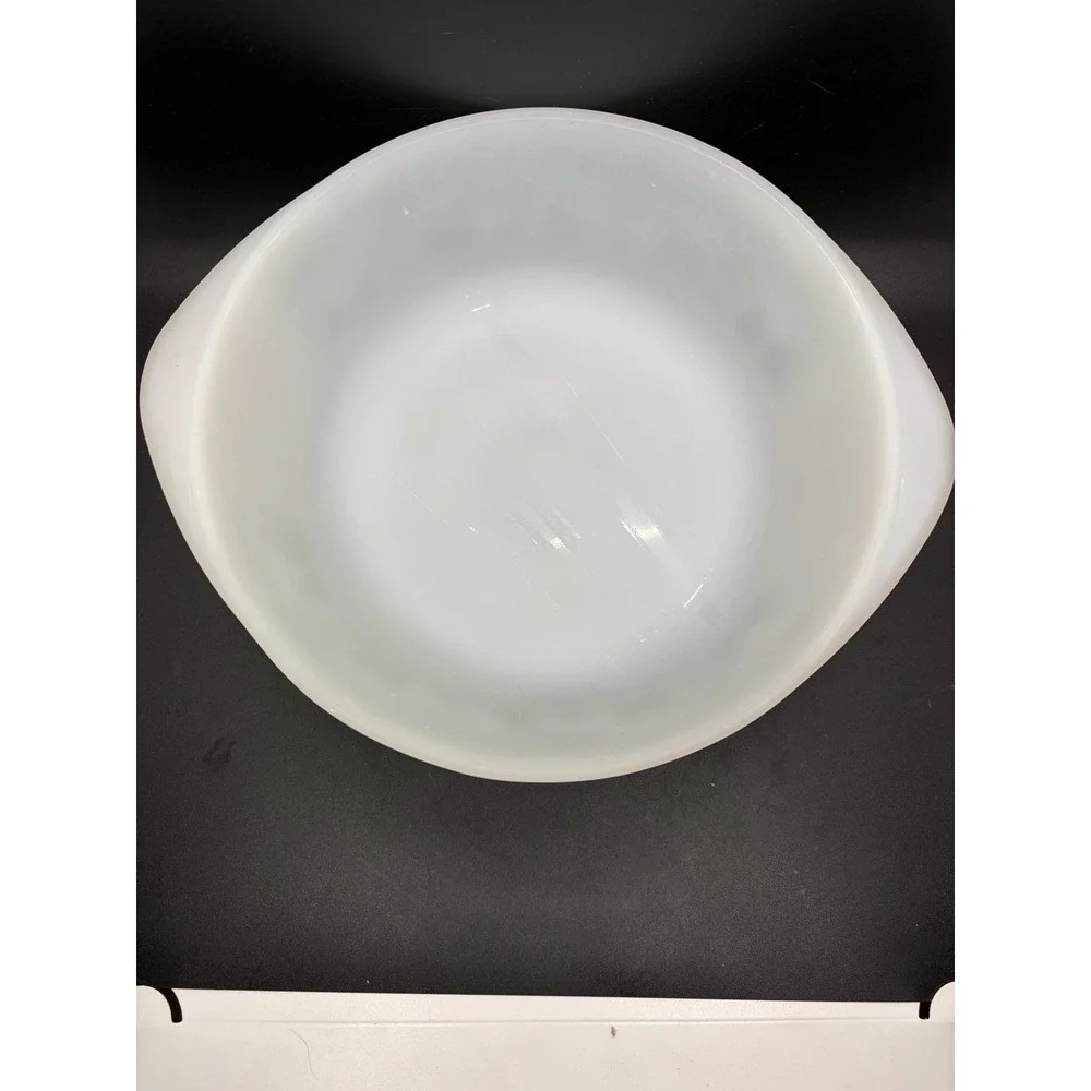 Vintage Glasbake Milk Glass With Roman Greek Green Design 2 QT Casserole‎ Dish